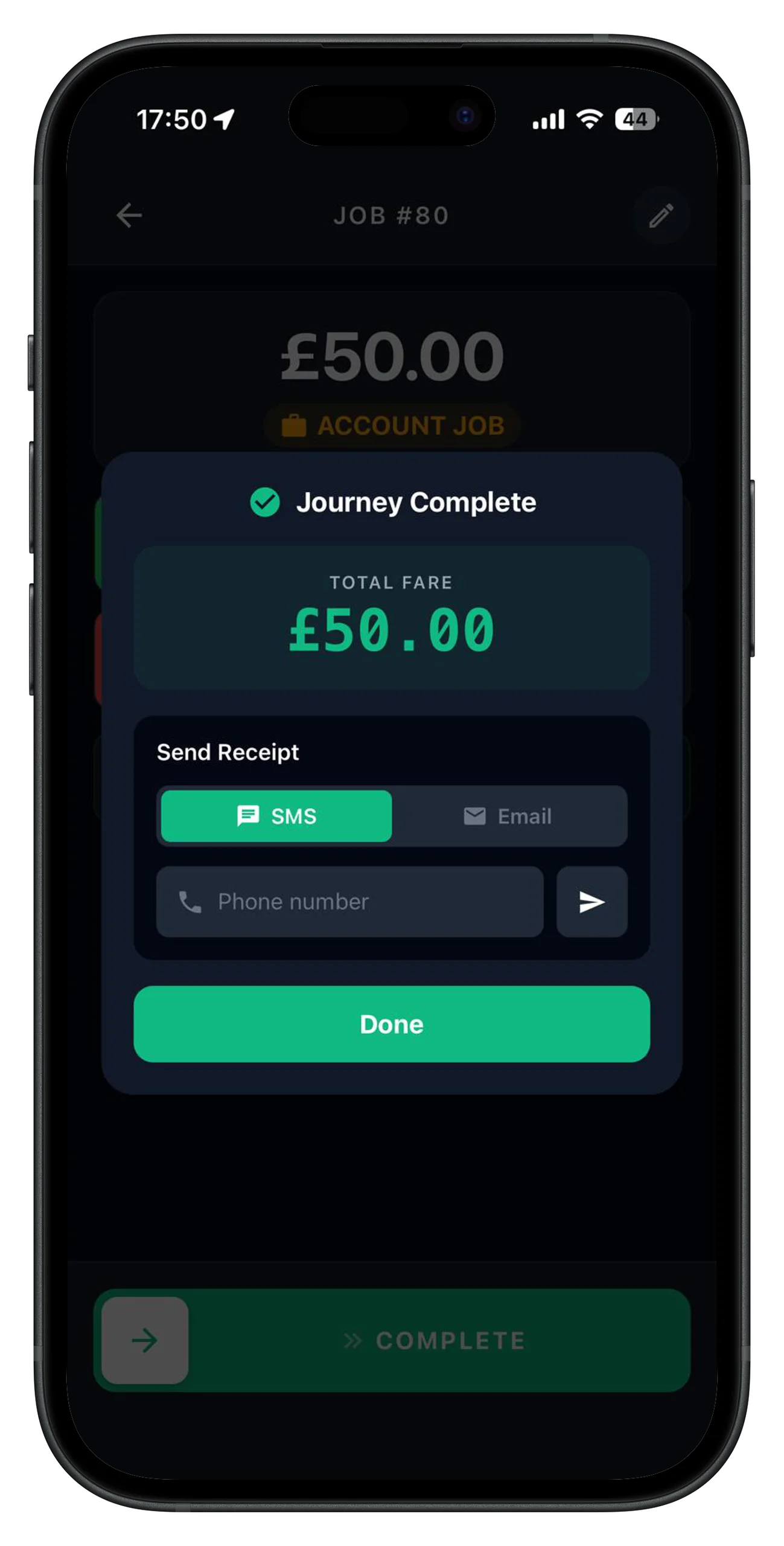 Journey complete with fare and receipt