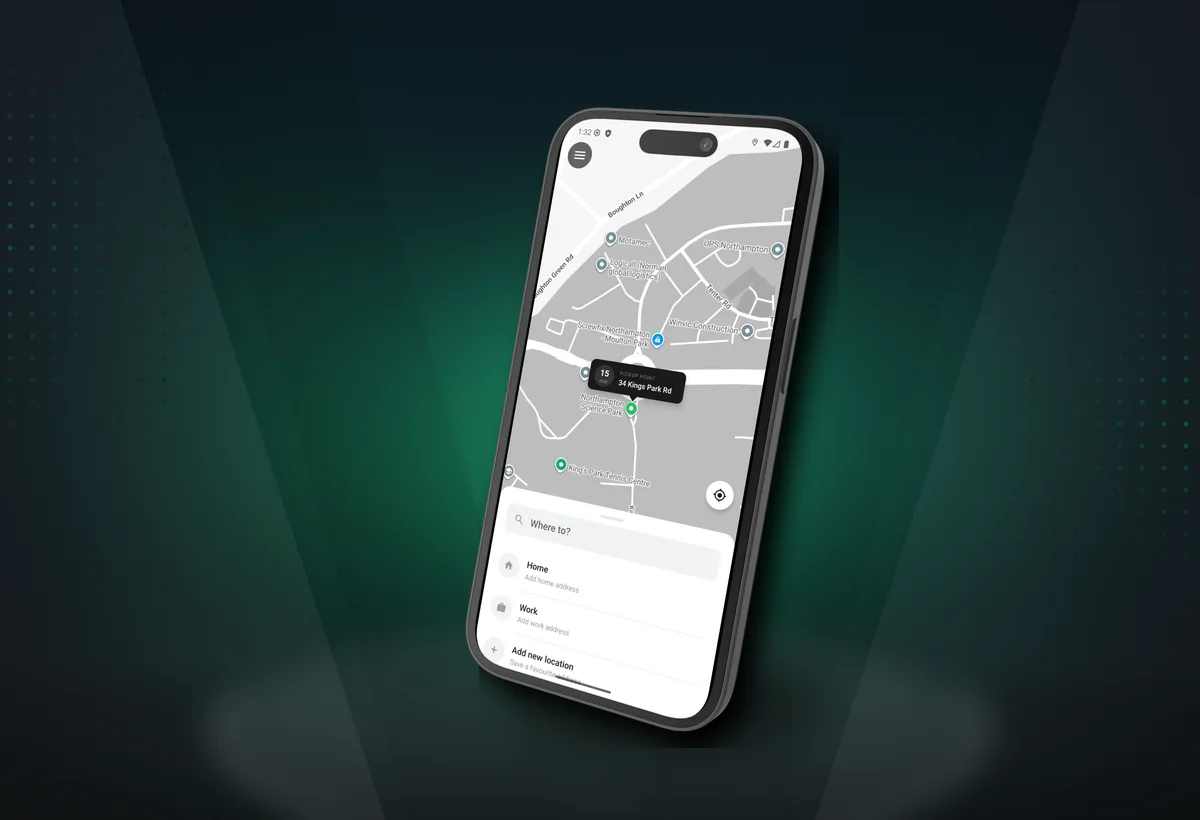 Screenshot of the CAB-X passenger app showing active taxi booking and driver ETA