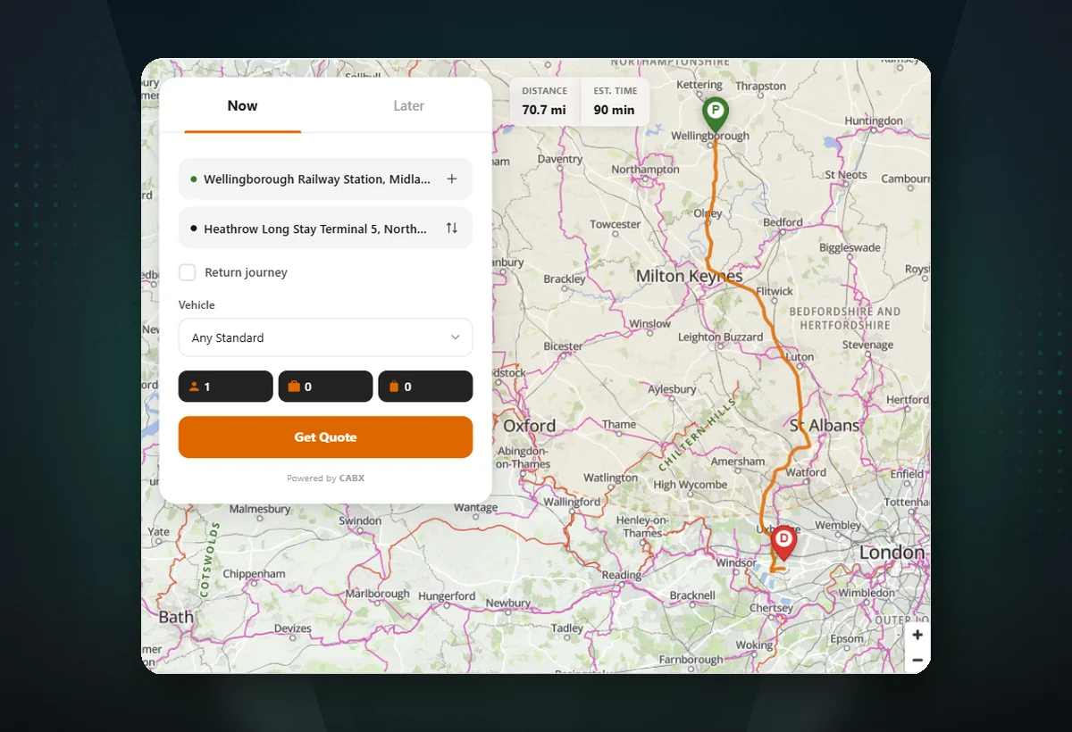 CAB-X web booker widget for online taxi bookings on an operator's website